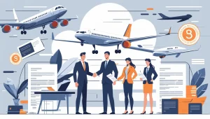 عده ای در حال عقد قرارداد ثبت شرکت هواپیمایی