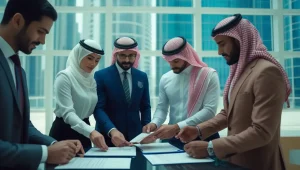 اخذ جواز تاسیس در دبی اشخاص در شرکت در حال امضای قرارداد ها
