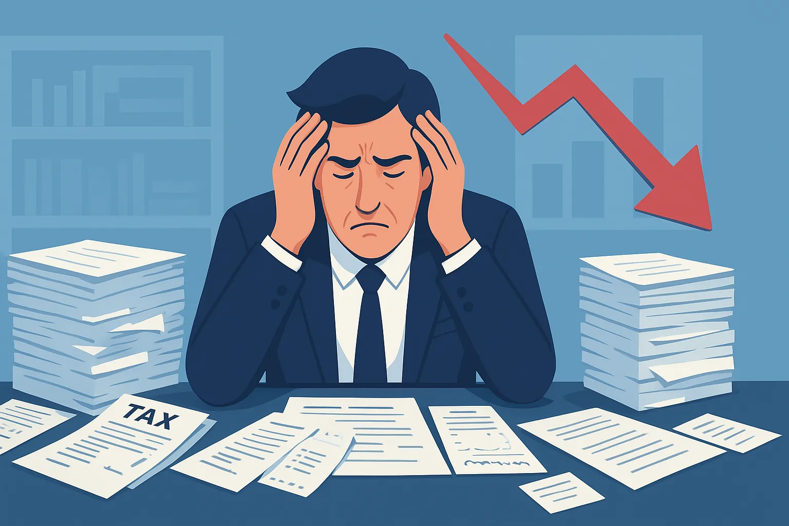 علی الراس شدن شرکت تصویر یک کارمند که کلافه است با کلی برگه