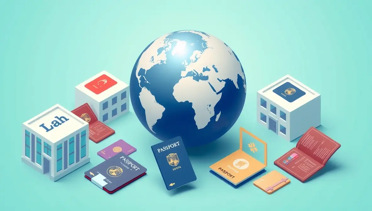 ارزان ترین کشور ها برای ثبت شرکت تصویر یک کره زمین با تعدادی از کشور ها و پاسپورت