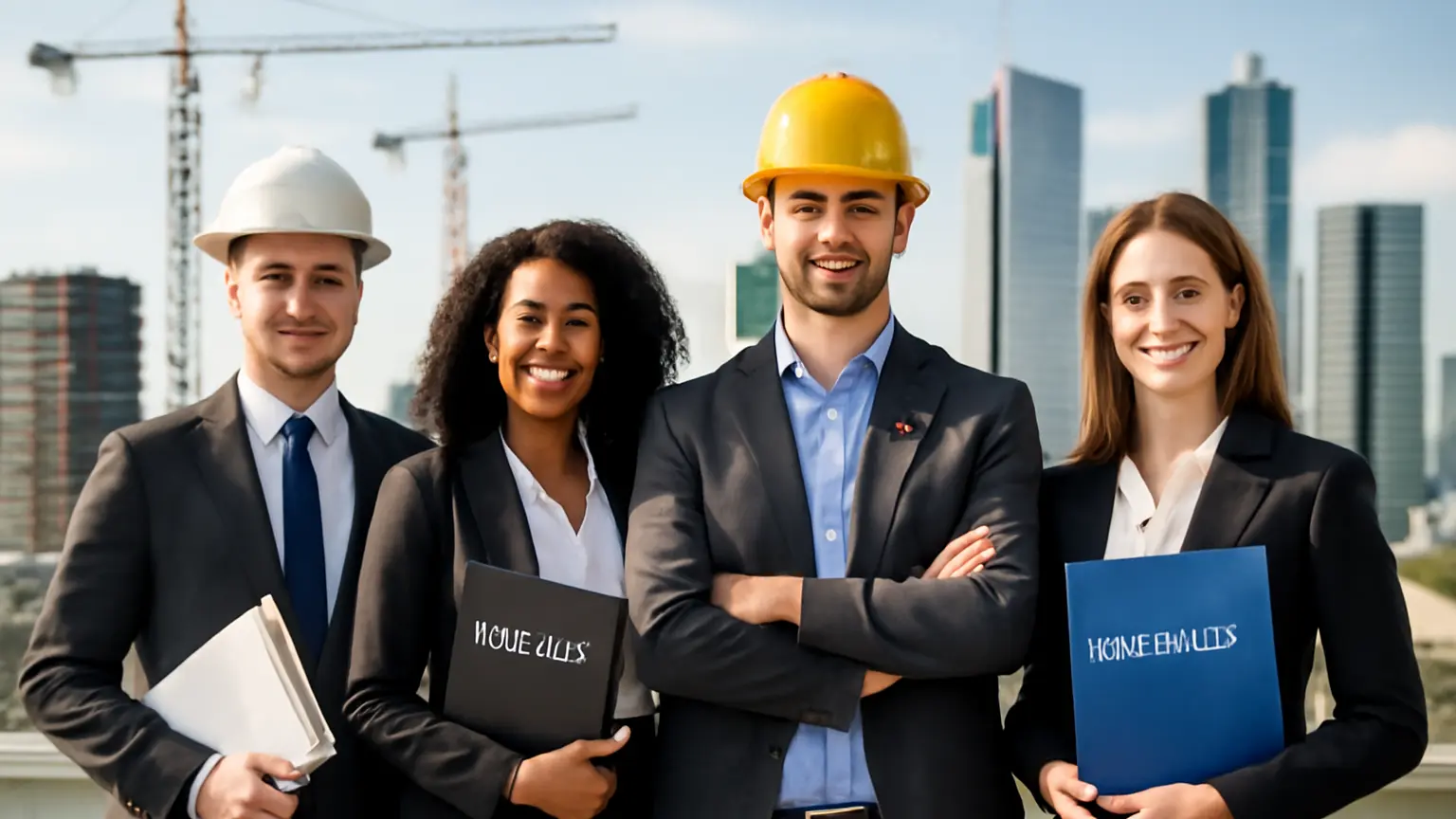 ثبت شرکت عمرانی تصویر چهارتا مهندس عمران که در شرکت عمرانی ایستاده اند