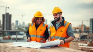 ثبت شرکت عمرانی تصویر دوتا مهندس با لباس نارنجی