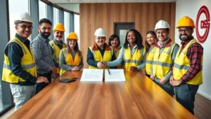 ثبت شرکت عمرانی تعداد زیادی مهندس عمران دور یک میز در حال کار کردن