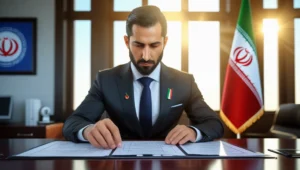 مدارک مورد نیاز جهت اخذ کارت بازرگانی حقیقی 
تصویر یک مرد ایرانی با پرچم و برگه و اتاق شخصی