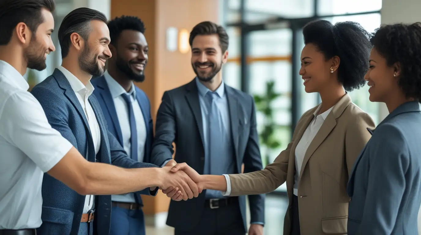 ویژگی های شرکت تعاونی تصویز چند نفر که در حال دست دادن هستند