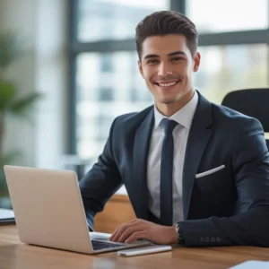 Phoenix 10 A handsome young businessman sitting at a modern wo 3