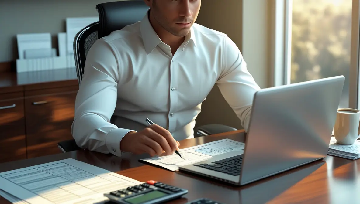 تصویر یک مرد و لپ تاپ در مقاله انواع اظهارنامه مالیاتی