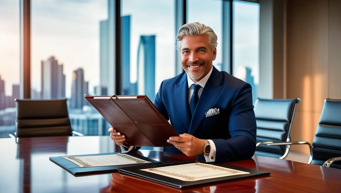 تصویر یک مرد که پشت میز نشسته و لبخند میزند در مطلب ثبت شرکت دکوراسیون داخلی