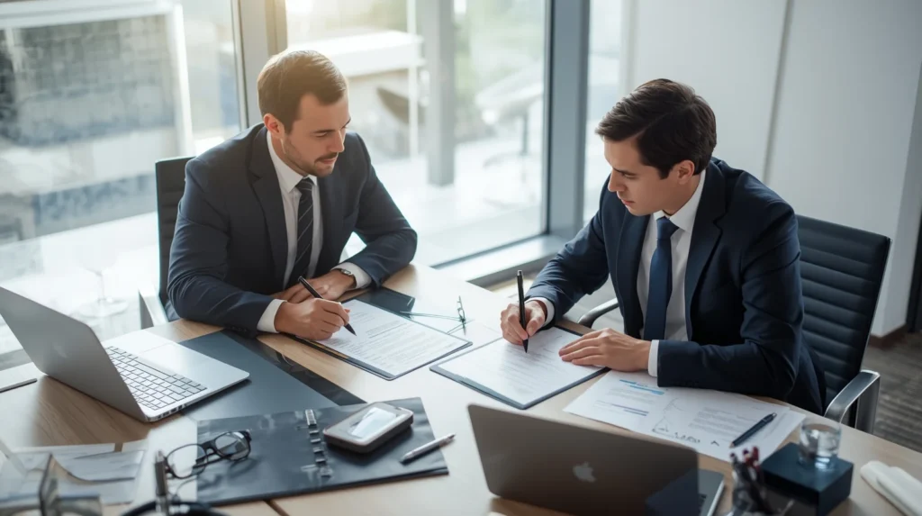 Lucid Origin A business meeting scene with two shareholders re 0