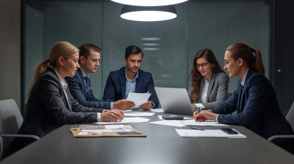 جند نفر در حال صحیت درباره ثبت تغییرات شرکت تضامنی