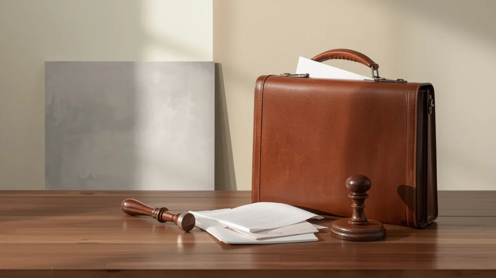 Lucid Origin Minimalist concept with a vintage leather briefca 2