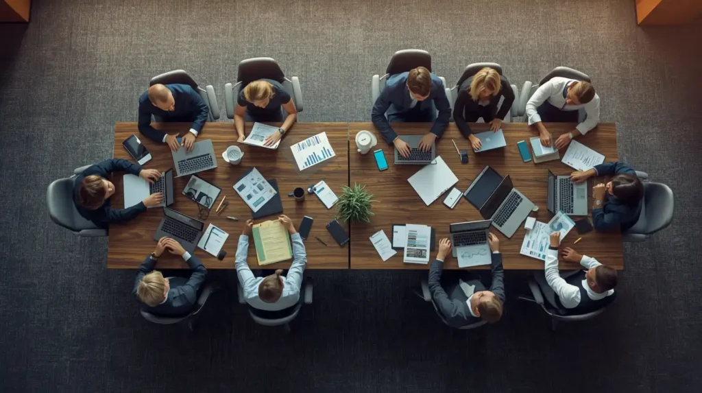 چند نفر در یک شرکت درحال صحبت