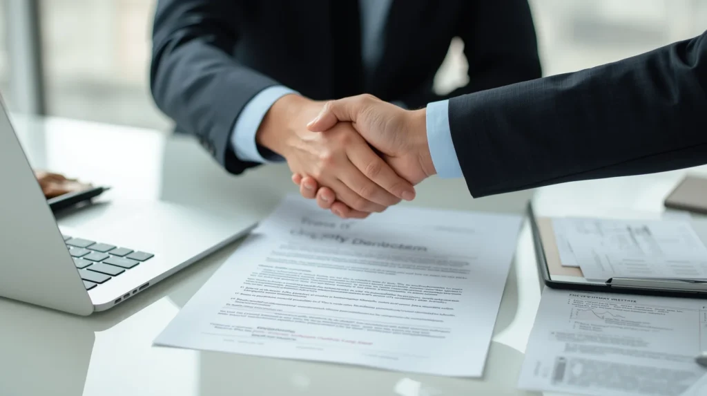 دو نفر در حال توافق و دست دادن باهم