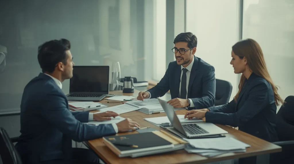 چند نفر در حال صحبت در مورد ثبت شرکت چند منظوره