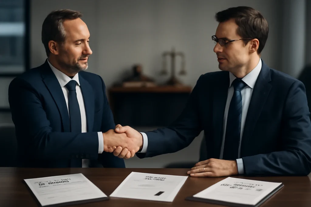 دو نفر در حال دست دادن و توافق کردن