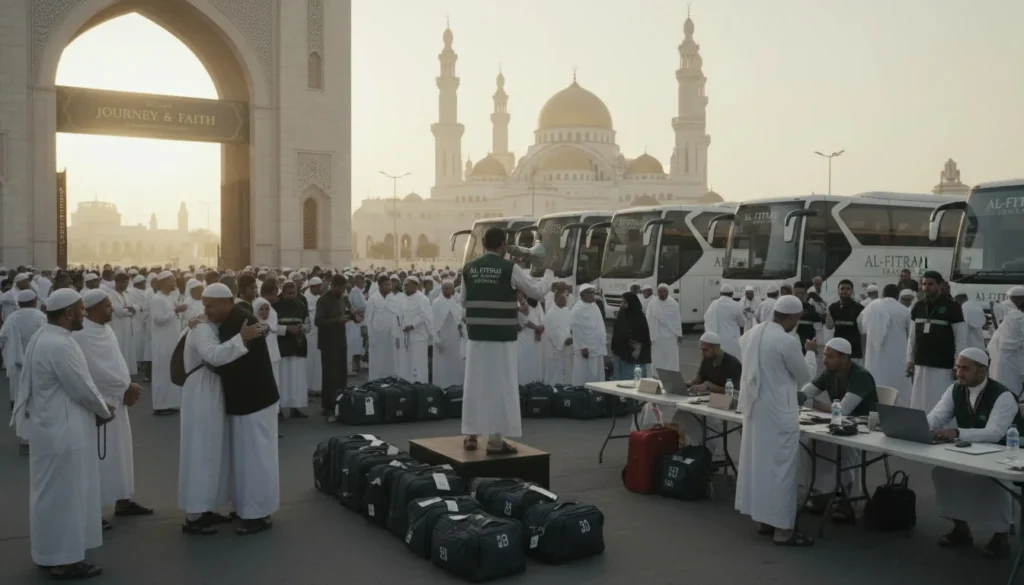gemini 2.5 flash image A large organized group of pilgrims preparing for a religious journey Hajj or Ka 0